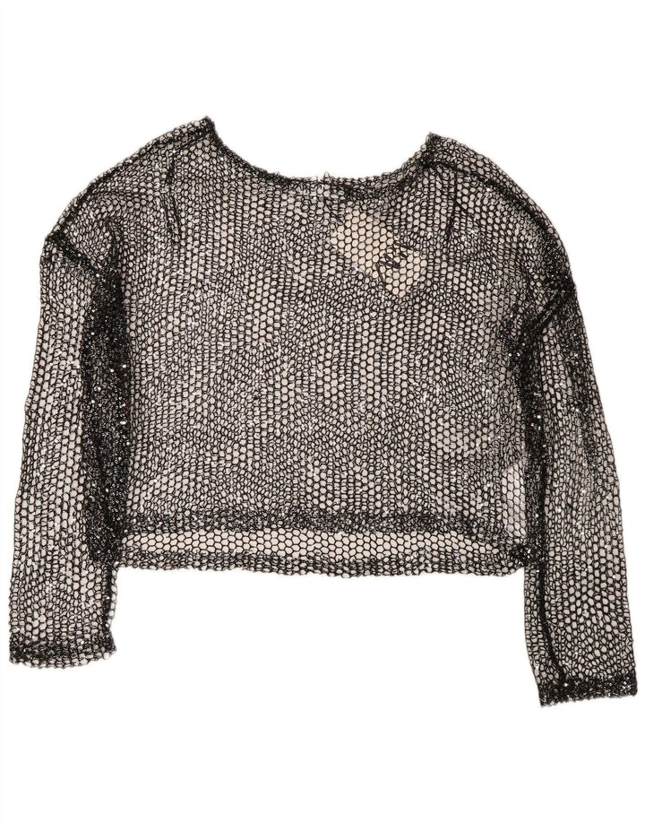 Zara Damen Übergroßes Häkel-Crop-Top UK 14 Large Schwarz Polyester