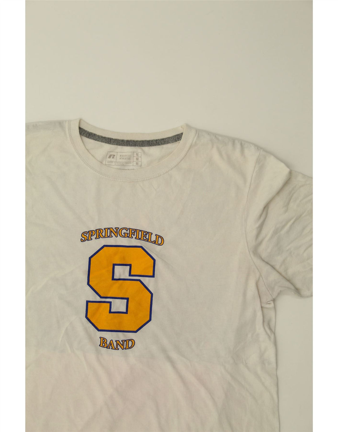 RUSSELL ATHLETIC Mens Graphic T-Shirt Top Medium White Cotton Vintage Russell Athletic and Second-Hand Russell Athletic from Messina Hembry 