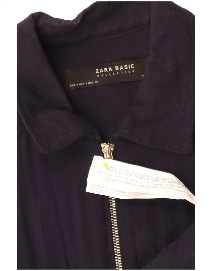 Zara Damen Bomberjacke UK 10 Small Marineblaue Viskose