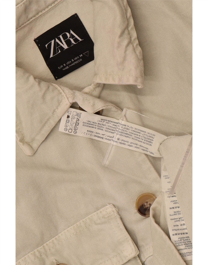 Zara Damen Crop Denim Jacke UK 10 Small Off White Cotton