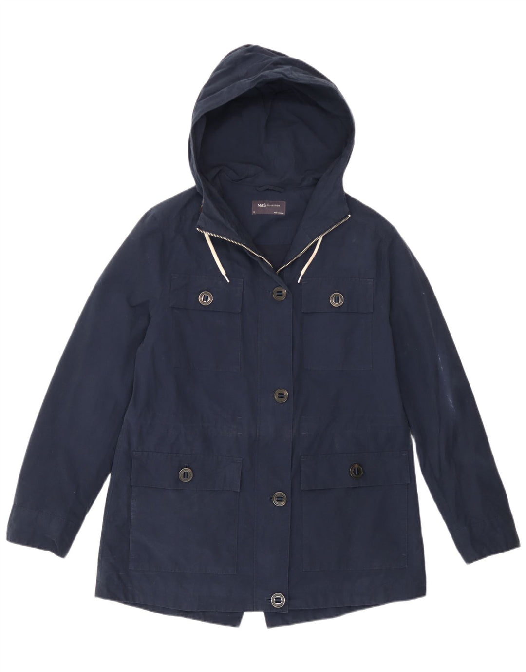 Marks & Spencer Damen-Utility-Jacke mit Kapuze, UK 12, mittelmarineblaue Baumwolle