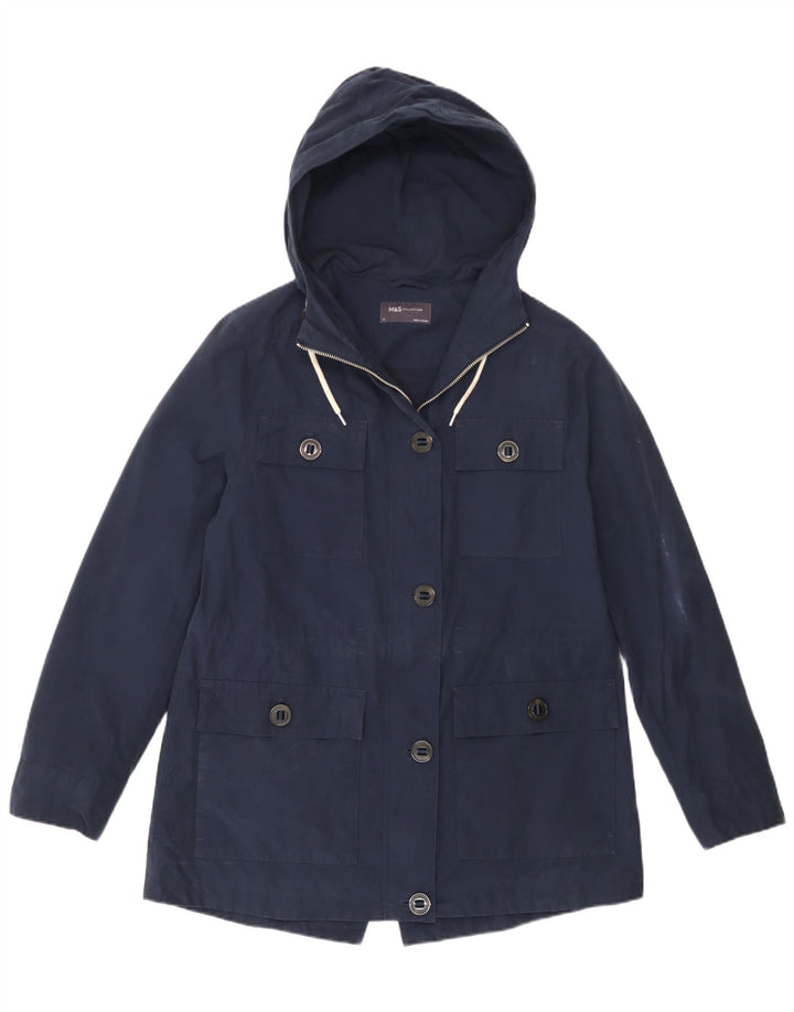 Marks & Spencer Damen-Utility-Jacke mit Kapuze, UK 12, mittelmarineblaue Baumwolle