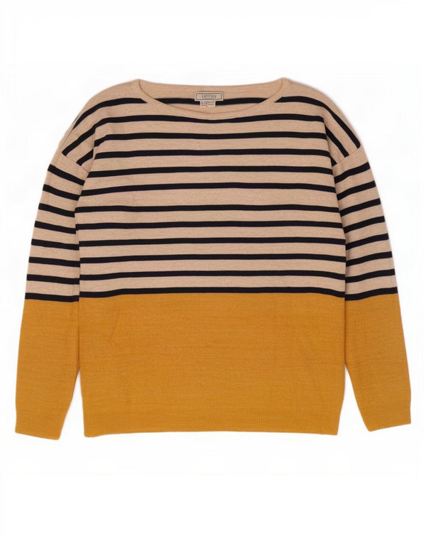 Fat Face Damen-Pullover mit U-Boot-Ausschnitt, Gr. 10, klein, gelb gestreift