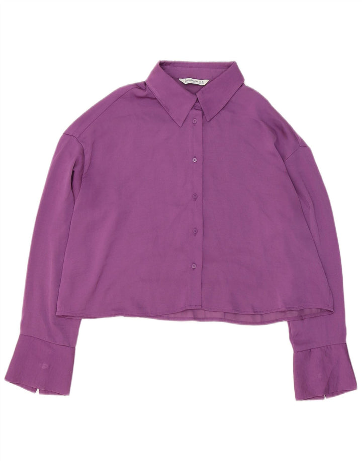 Stradivarius Damen Crop-Oversize-Hemdbluse, UK 14, Mittelviolett