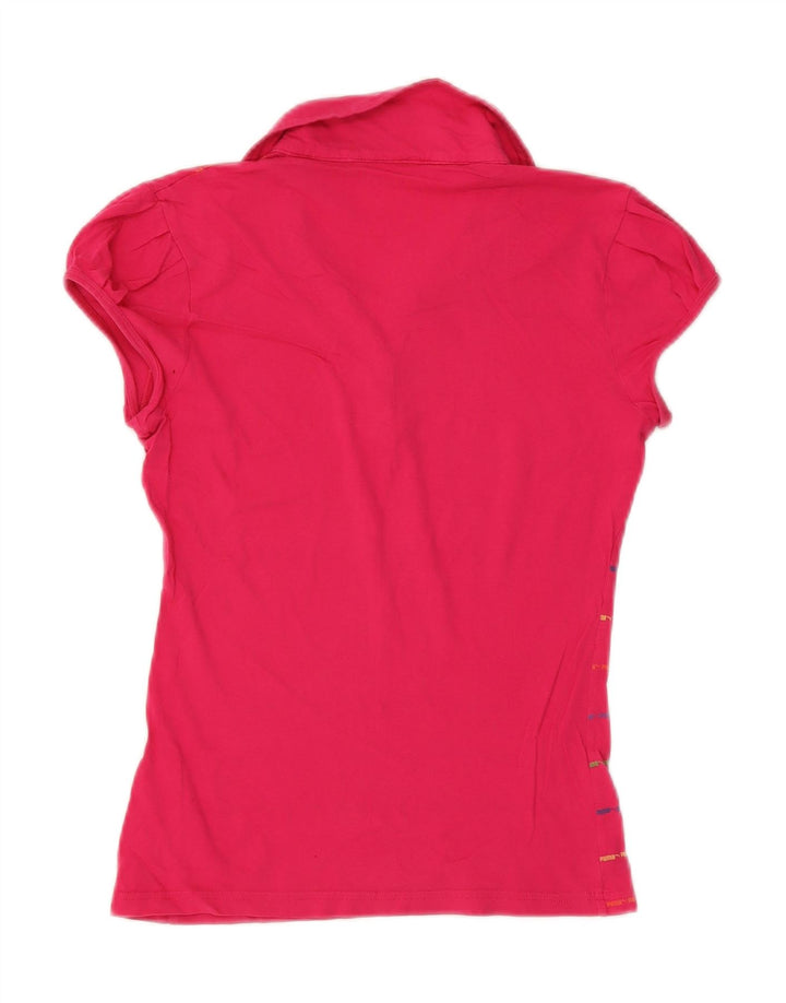 Puma Damen Poloshirt UK 14 Large Rosa gestreift