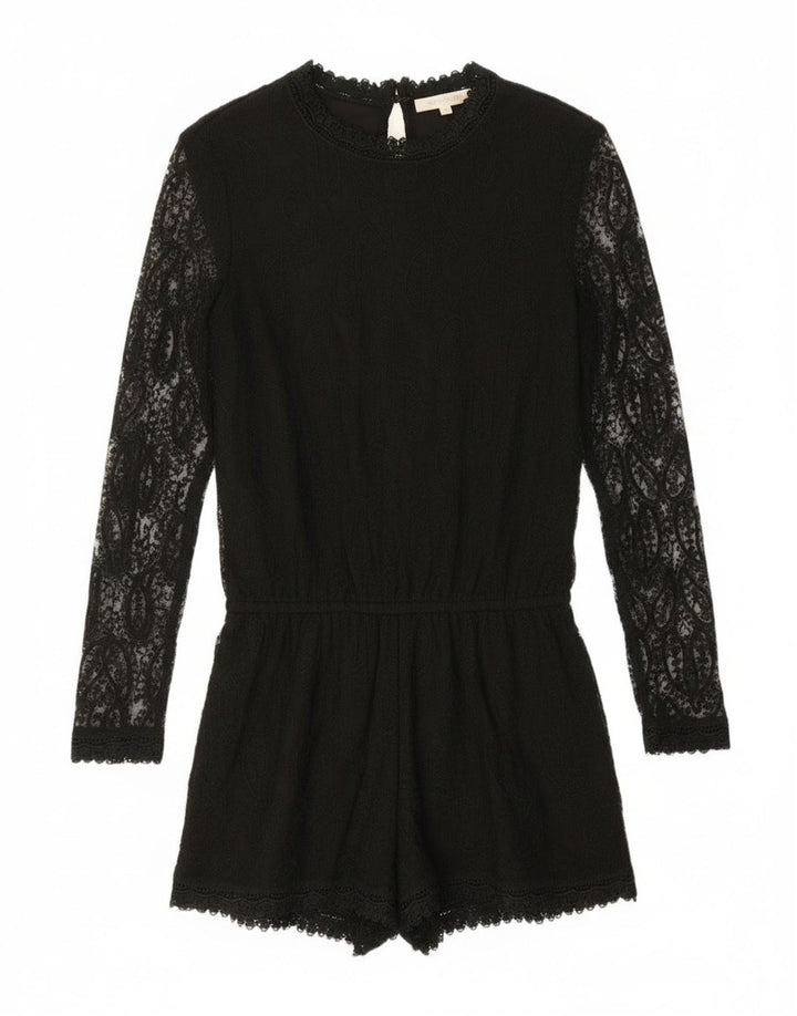 Langärmliger Damen-Playsuit von Zara, Größe S, Schwarz, Paisleymuster, Polyester