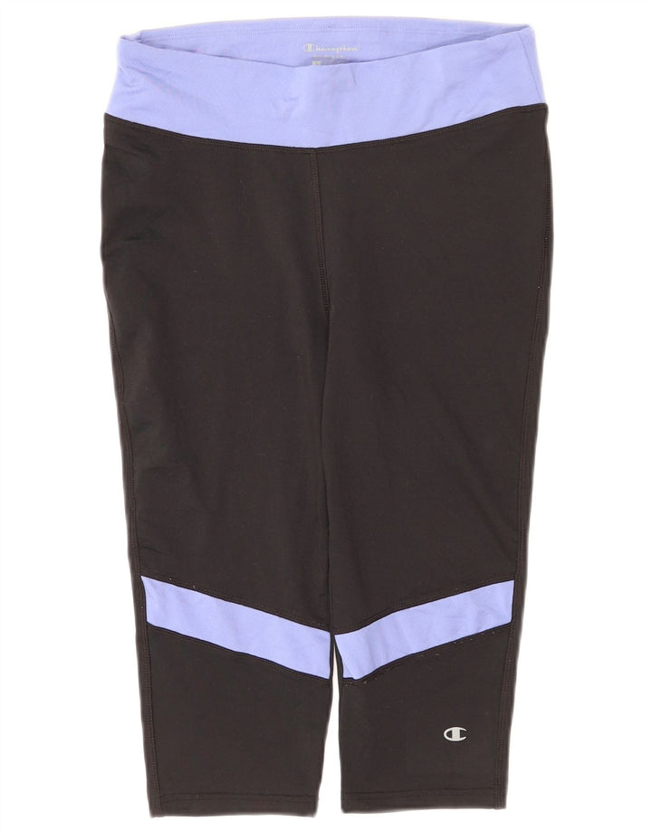 Champion Damen Bermuda Sport Shorts UK 14 Large Schwarz Colourblock