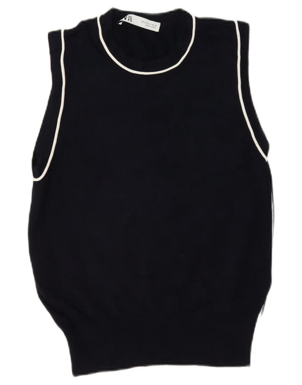 Zara Womens Vest Tank Top UK 10 Small Black Viscose