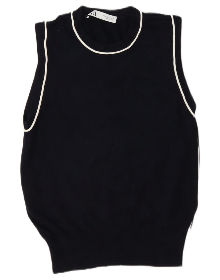 Zara Damen Weste Tank Top UK 10 Small Schwarz Viskose