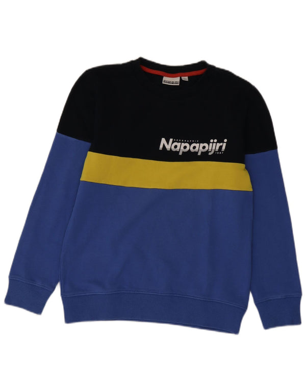 Napapijri Boys Geographic Sweatshirt Jumper 11-12 Years Blue Colourblock