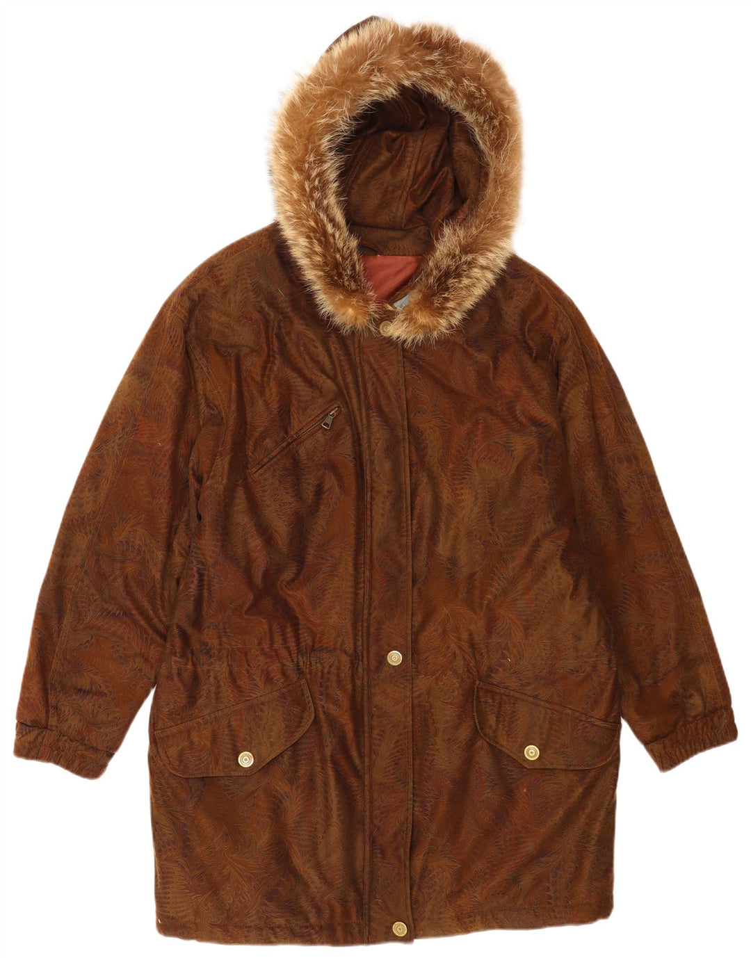 Vintage Damen Kapuzen-Overall-Windbreaker-Mantel EU 42 Groß Braun