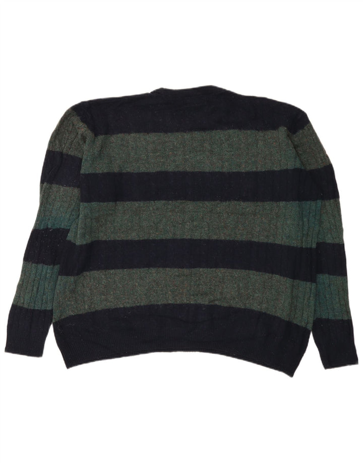 Marks & Spencer Herren-Pullover mit Rundhalsausschnitt, XL, grün gestreift, Wolle