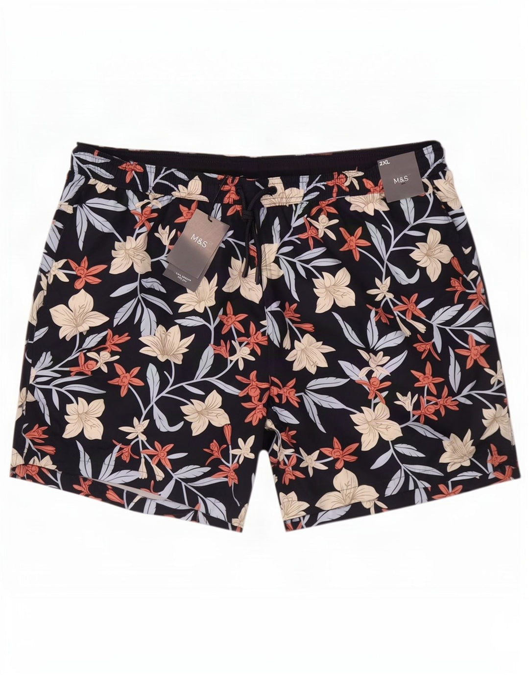 Marks & Spencer Herren Badeshorts 2XL Schwarz geblümtes Polyester