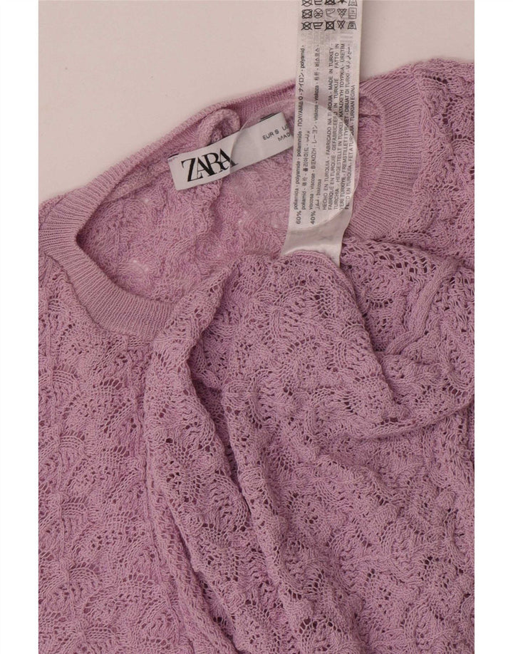 Zara Damen Crop Top Langarm UK 10 Small Lila Polyamid