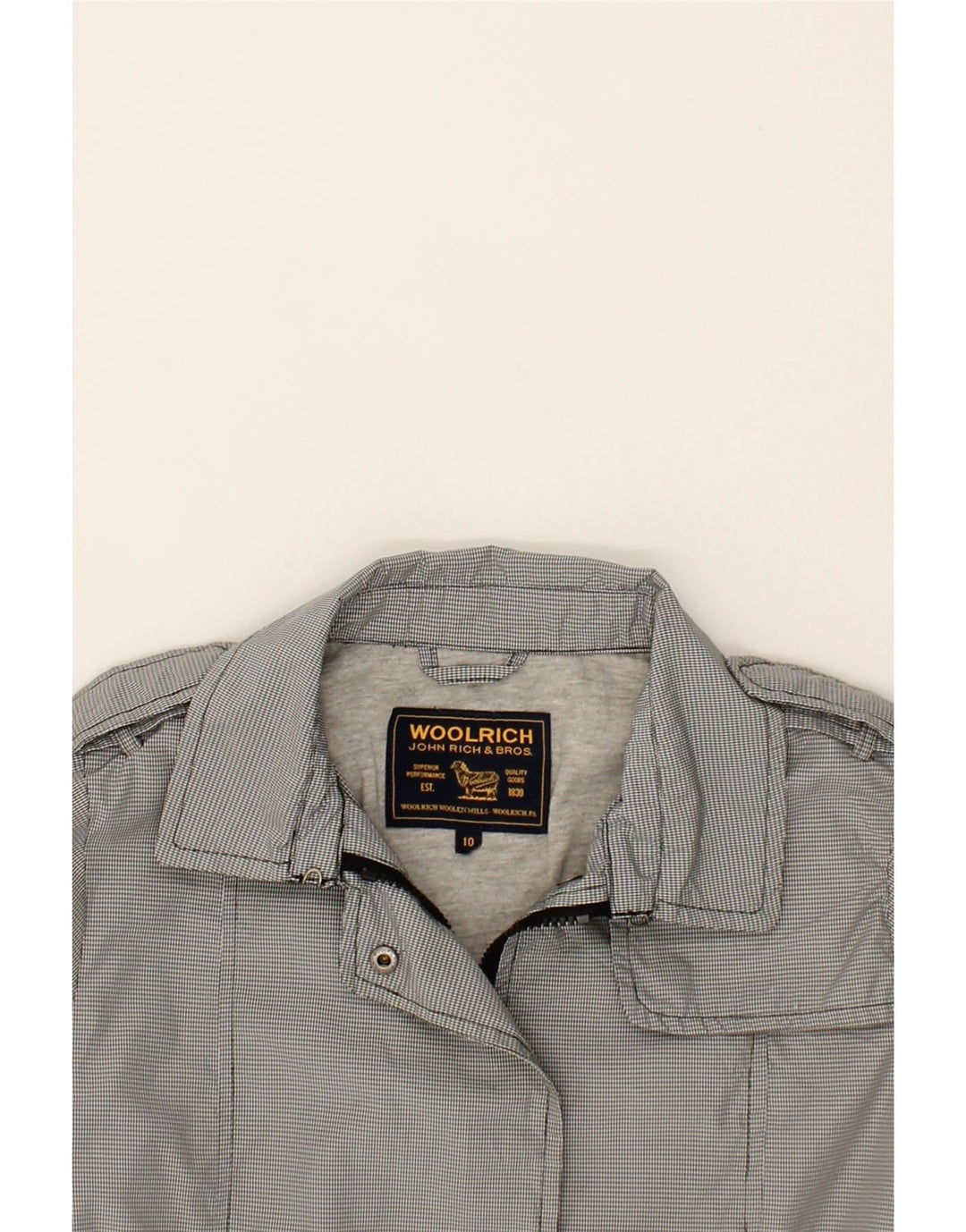 WOOLRICH Womens Military Jacket US 10 Large Grey Houndstooth Polyester Vintage Woolrich and Second-Hand Woolrich from Messina Hembry 
