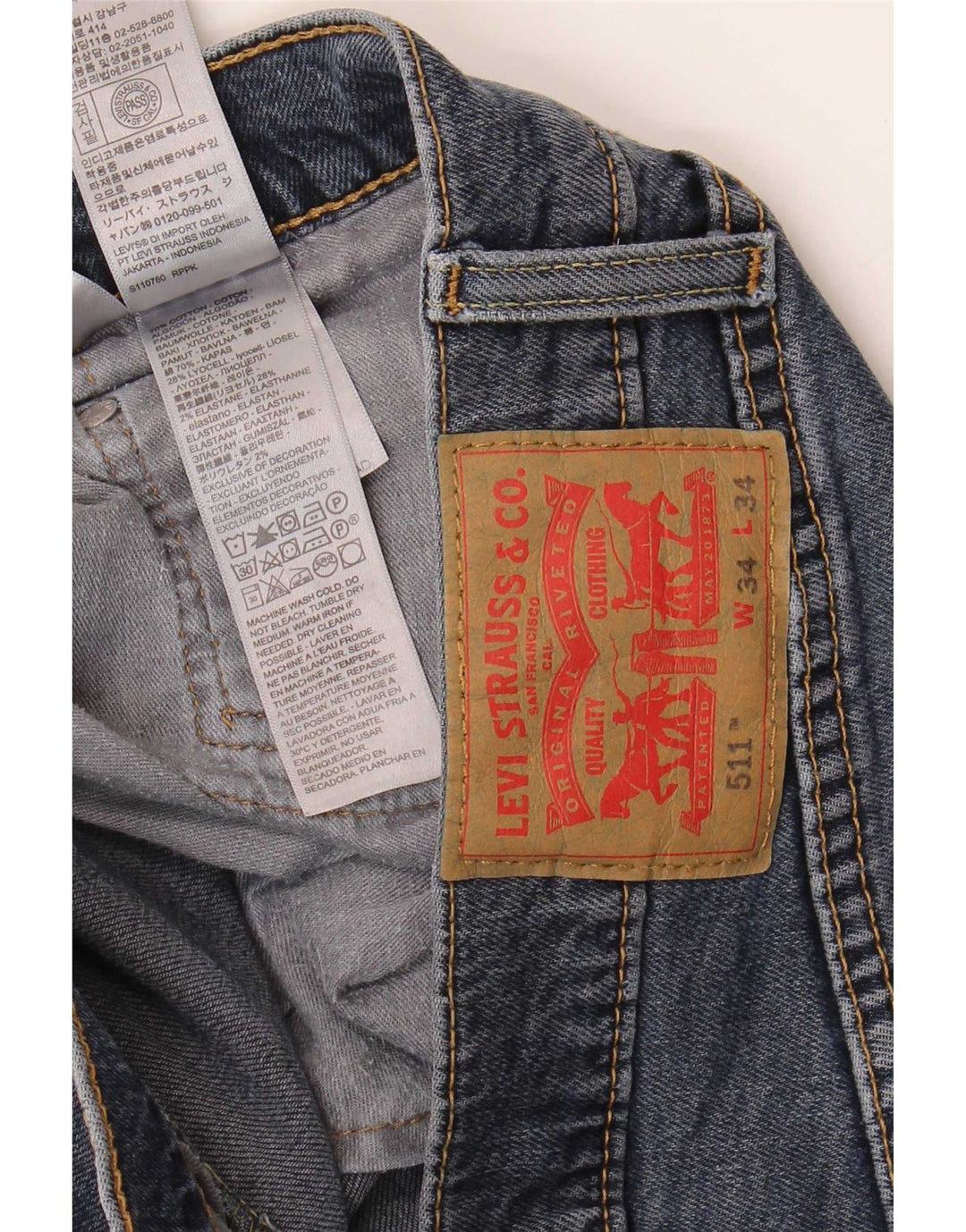Levi's Herren 511 Slim Jeans W34 L34 Marineblaue Baumwolle