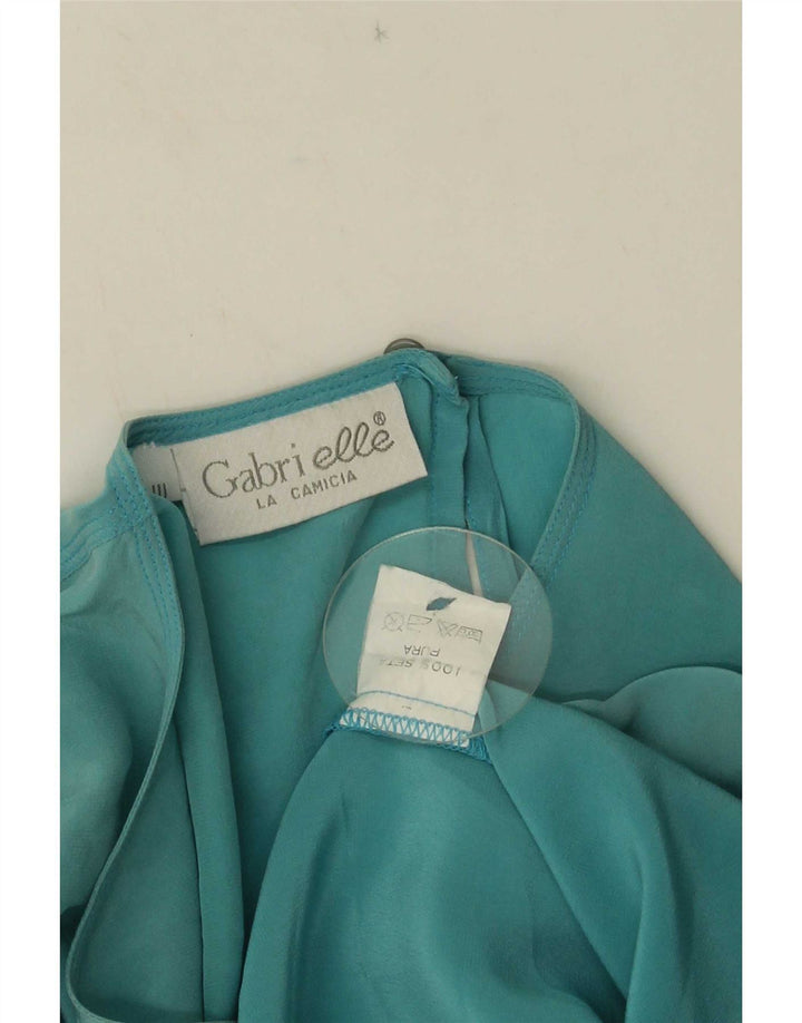 Gabri elle La Camicia Damen Bluse Top UK 16 Große blaue Seide