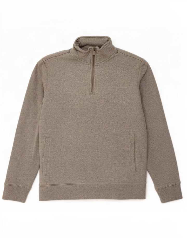 Marks & Spencer Herren-Sweatshirt mit Reißverschluss am Hals, groß, aus grauer Baumwolle