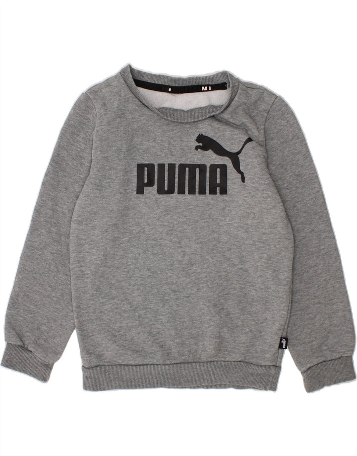 PUMA Boys Graphic Sweatshirt Jumper 4-5 Years Grey Cotton Vintage Puma and Second-Hand Puma from Messina Hembry 