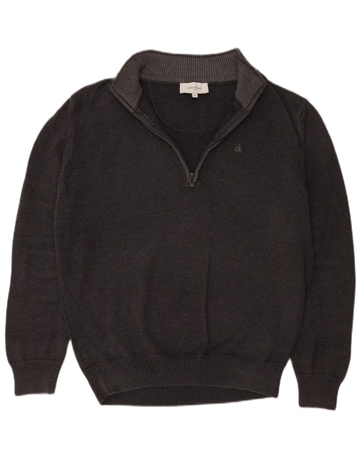 Calvin Klein Herren-Pullover mit Reißverschluss, XL, graue Baumwolle