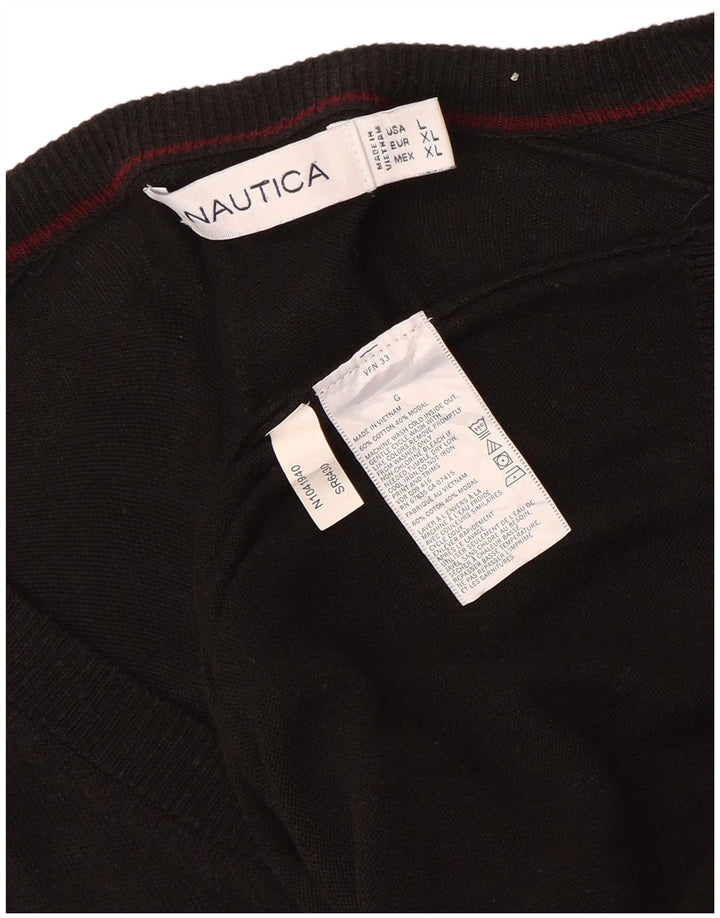 Nautica Herren-Pullover mit V-Ausschnitt, groß, aus schwarzer Baumwolle