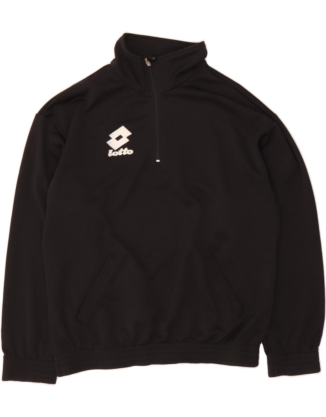 LOTTO Mens Graphic Zip Neck Sweatshirt Jumper UK 38/40 Medium Black Vintage Lotto and Second-Hand Lotto from Messina Hembry 