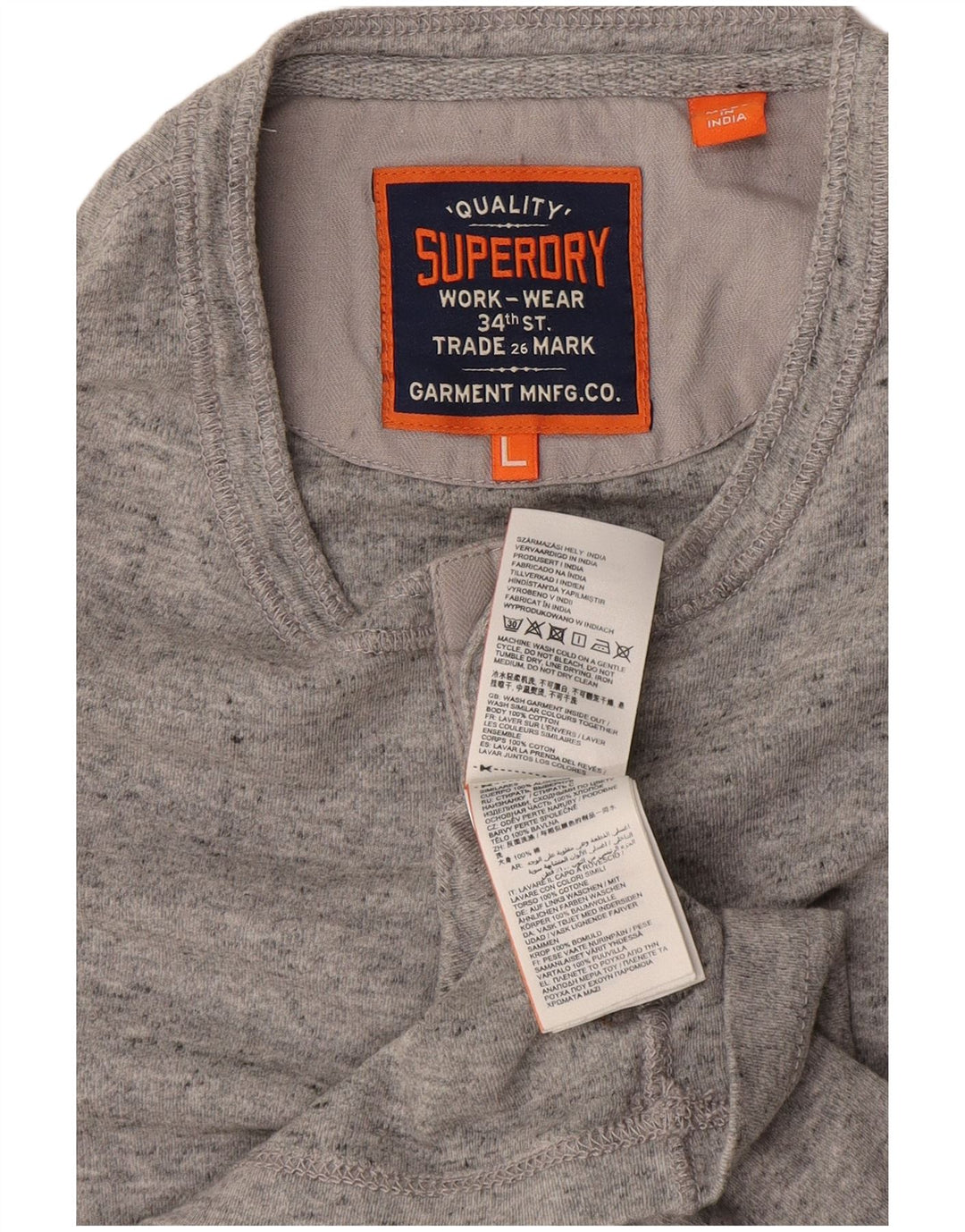 Superdry Herren-T-Shirt-Oberteil, groß, grau gefleckte Baumwolle