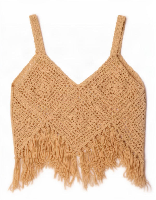 Zara Damen Häkel-Crop-Top UK 12 Mittelbeige Baumwolle