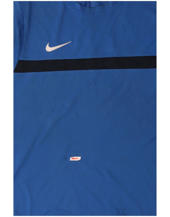 NIKE Herren Dri Fit T-Shirt Top 2XL Blaues Colourblock-Polyester