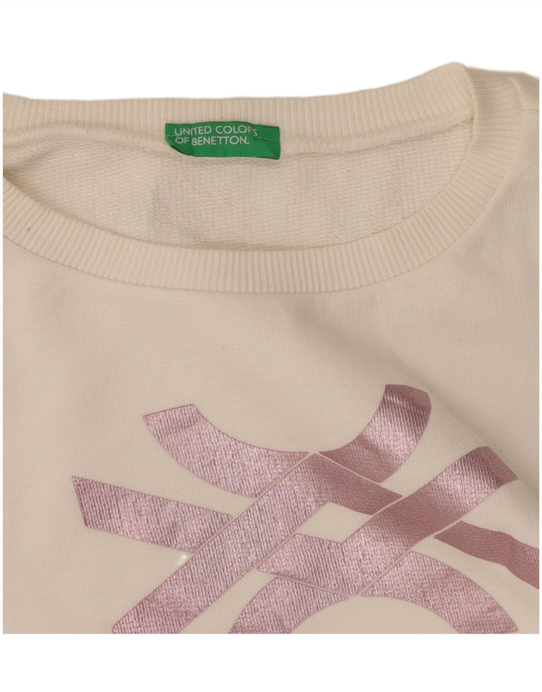 Benetton Damen-Sweatshirt mit Grafik, Gr. 10, Größe S, Weiß