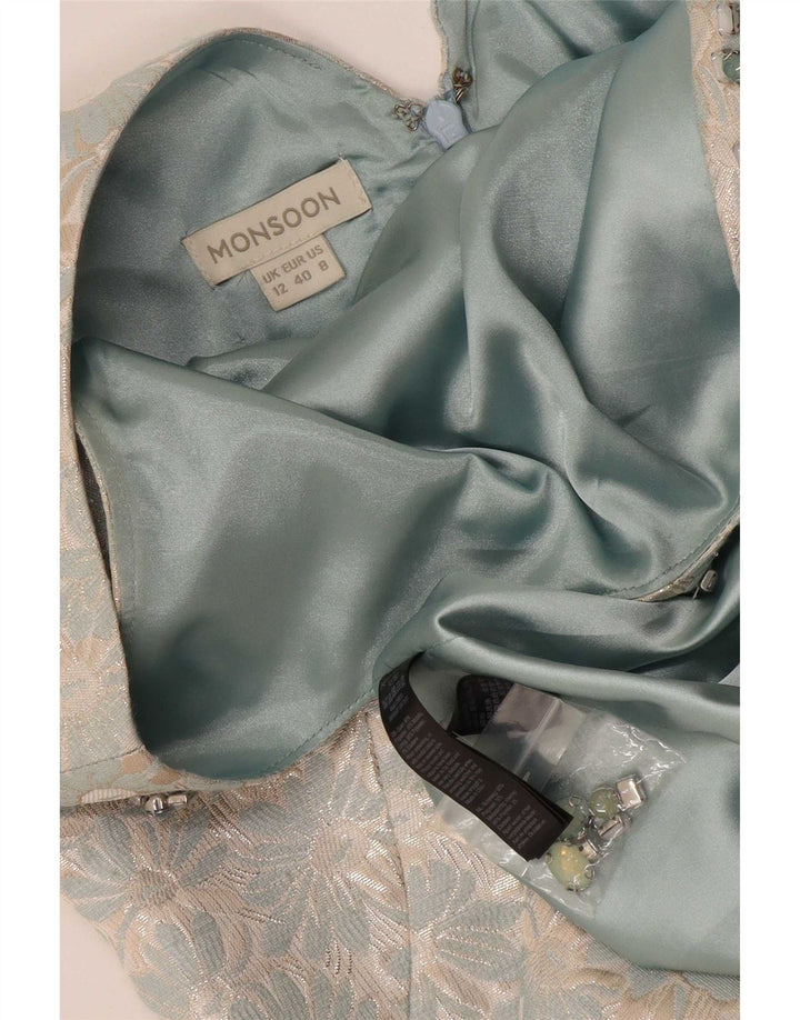 Monsoon Damen Ärmelloses Etuikleid UK 12 Mittelblaues Blumenmuster aus Polyester