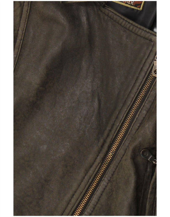 Vintage Damen Leder übergroße Bikerjacke UK 10 Kleines braunes Leder
