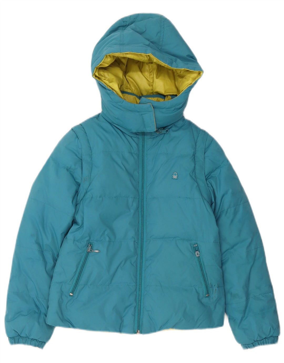Benetton Wendbare wattierte Jacke mit Kapuze für Mädchen, 7–8 Jahre, Mittelblau