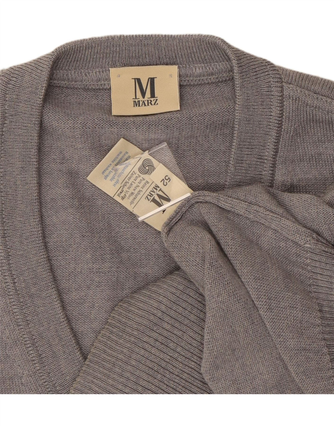 MARZ Mens V-Neck Jumper Sweater IT 52 Large Grey Wool Vintage Marz and Second-Hand Marz from Messina Hembry 