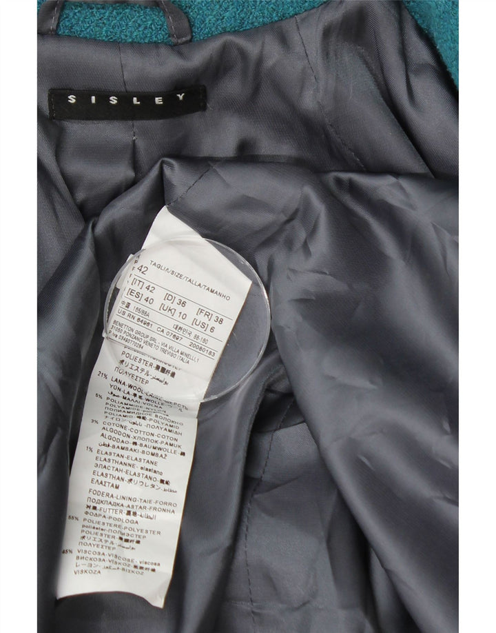 SISLEY Womens Overcoat UK 10 Small  Blue Acrylic