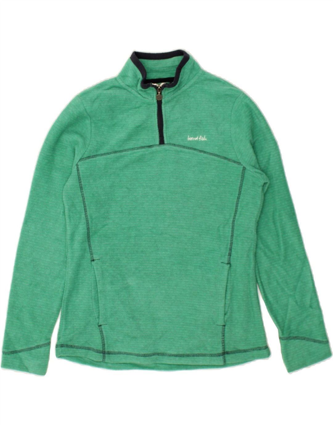 WEIRD FISH Womens Zip Neck Fleece Jumper UK 10 Small Green Polyester Vintage Weird Fish and Second-Hand Weird Fish from Messina Hembry 