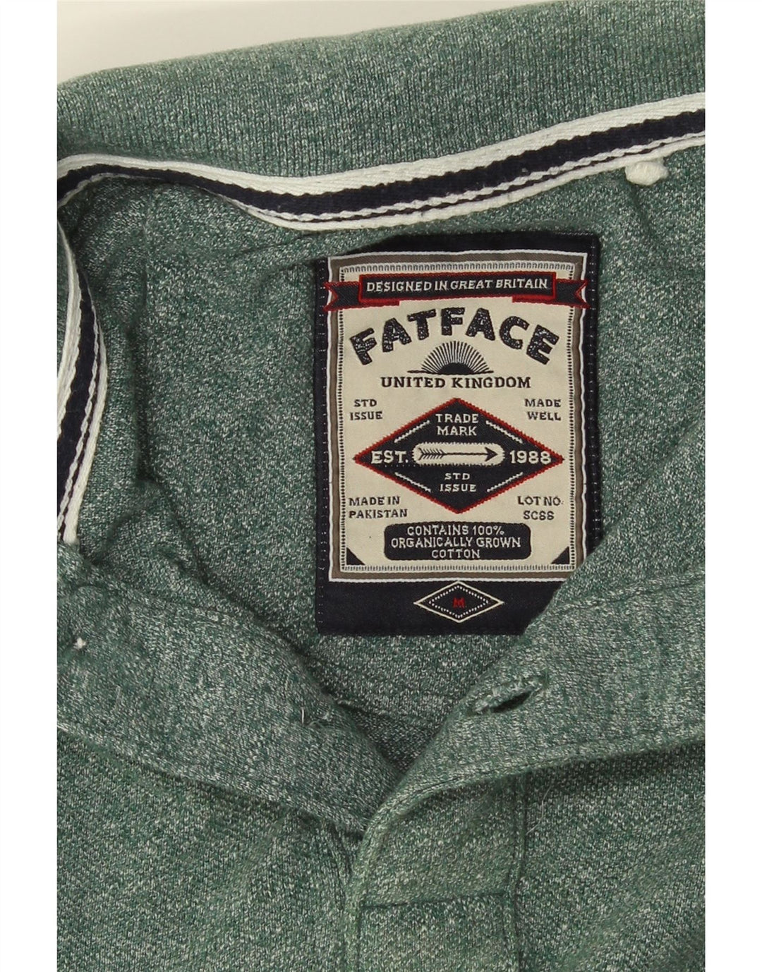 FAT FACE Herren-Poloshirt aus mittelgrün gestreifter Baumwolle
