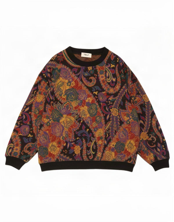 Vintage Damen Pullover mit U-Boot-Ausschnitt, EU 52 4XL, schwarze Paisley-Wolle