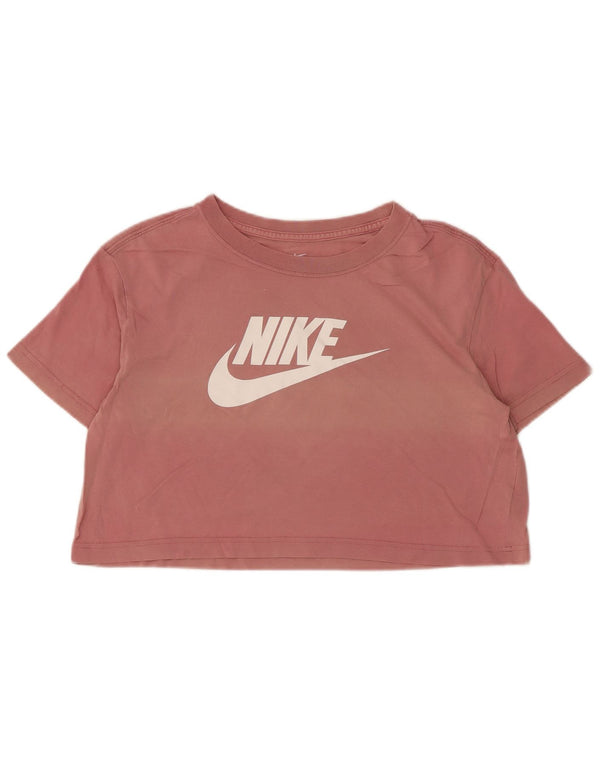 Nike Damen Crop Oversize Graphic T-Shirt Top UK 10 Small Rosa Baumwolle