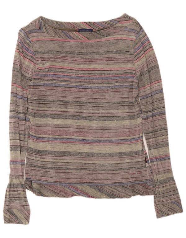 Trussardi Jeans Damen Top Langarm UK 18 XL Grau gestreift