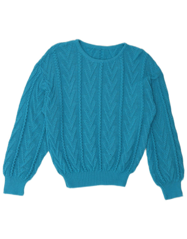 Vintage Damen Pullover mit Rundhalsausschnitt UK 12 Mittelblau