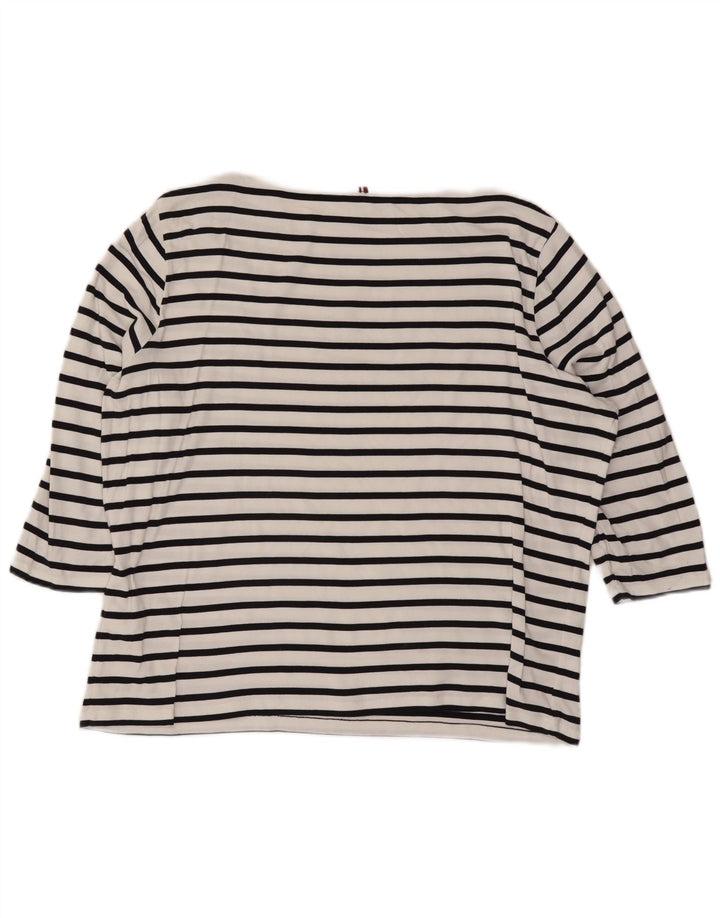 TOMMY HILFIGER Damen Top 3/4 Ärmel UK 24 4XL Weiß gestreifte Baumwolle