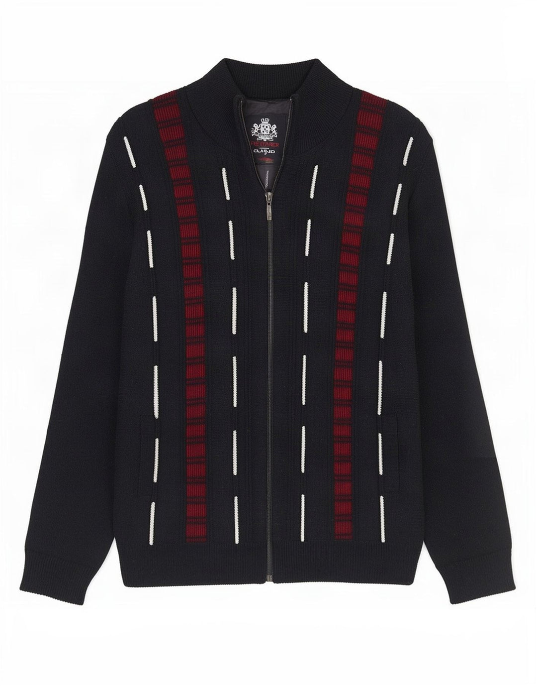 Reward Herren-Strickjacke mit Reißverschluss, mittelschwarz, gestreift, Acryl, klassisch