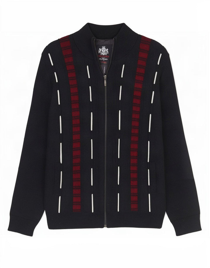 Reward Herren-Strickjacke mit Reißverschluss, mittelschwarz, gestreift, Acryl, klassisch