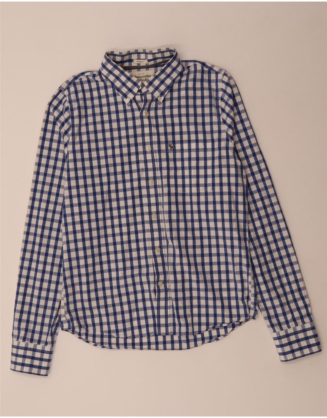 ABERCROMBIE & FITCH Herren-Muskelhemd 2XL, blaue Gingham-Baumwolle