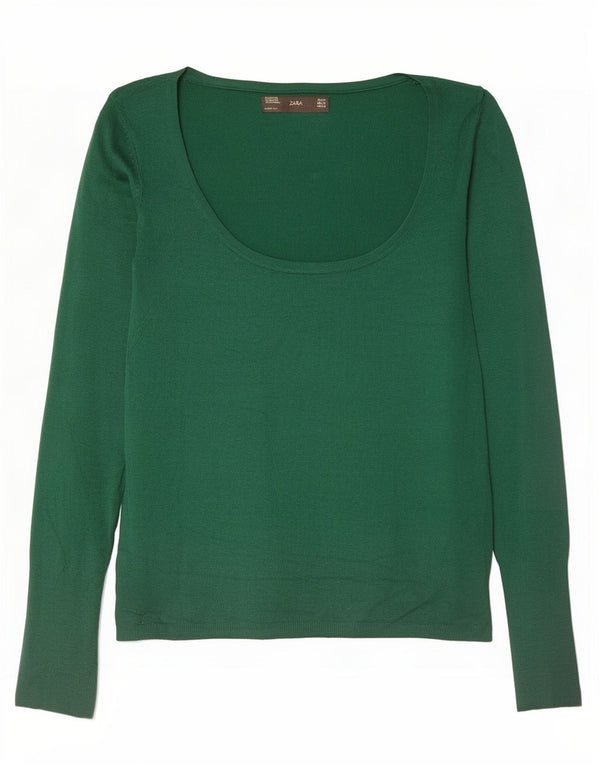 Zara Damen-Pullover mit U-Boot-Ausschnitt, UK 12, Mittelgrün, Viskose