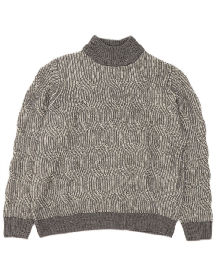 Vintage Herren Rollkragenpullover Pullover UK 40/42 Mittelgrau Geometrisch