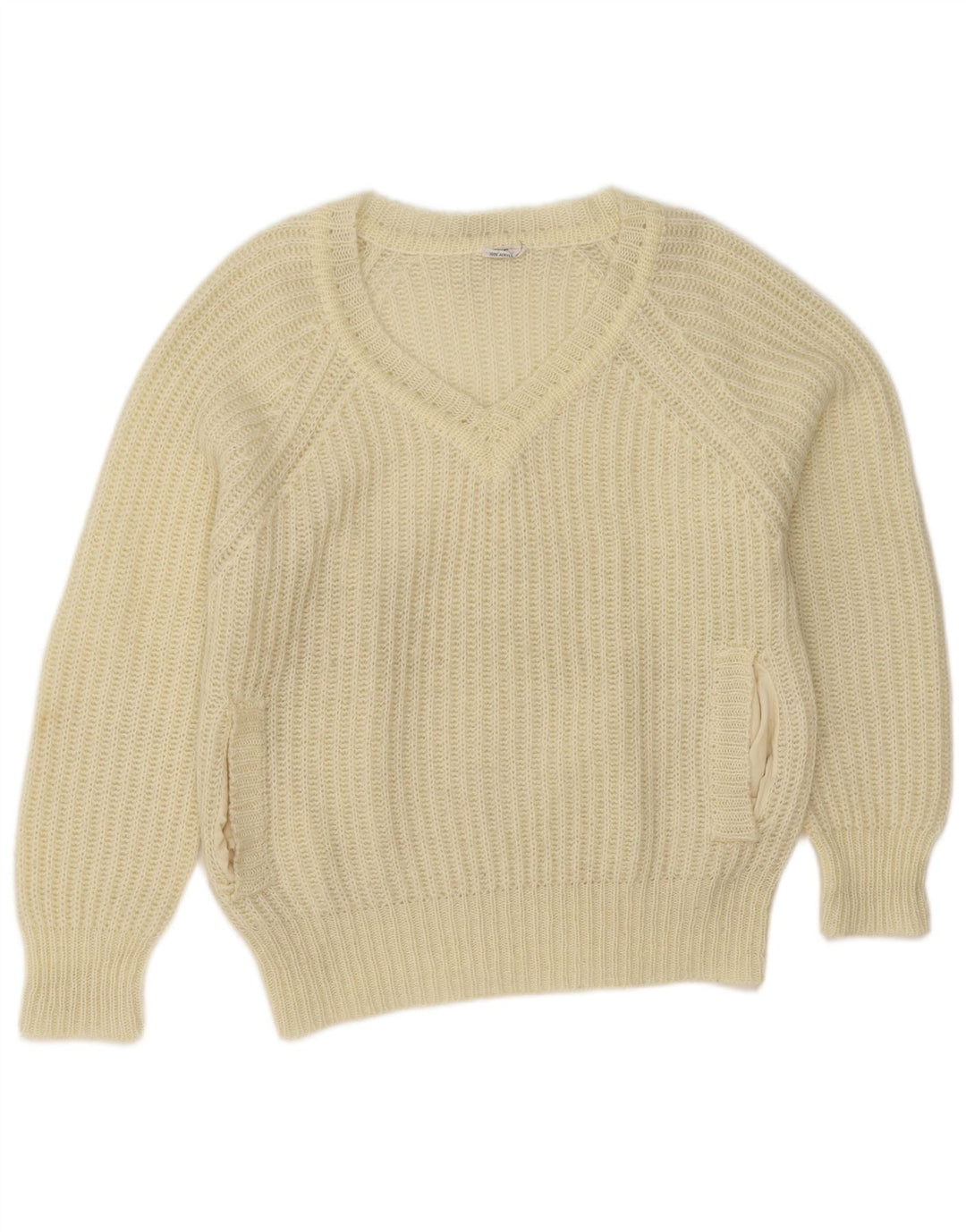 Vintage Damen V-Ausschnitt Pullover Pullover EU 38 Medium Off White Acryl