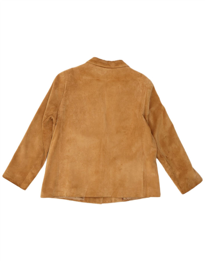 Vintage Damen 2-Knopf-Wildleder-Blazerjacke UK 14 Mittelbraun