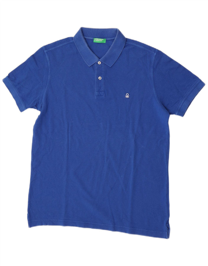 BENETTON Herren-Poloshirt, große blaue Baumwolle